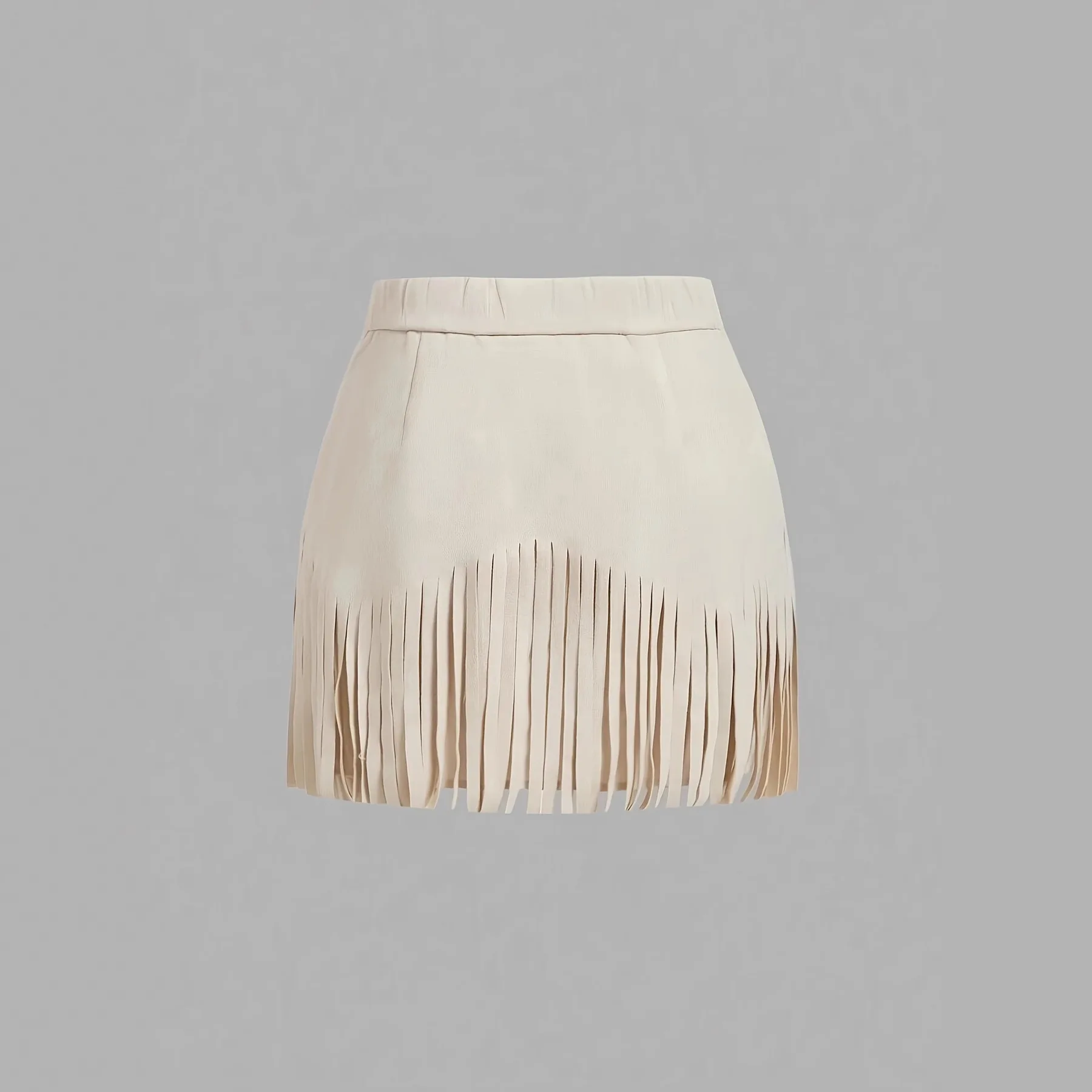 Women's Pure Color Suede Fringe Mini Skirts High Waist Studded Tassel Short Skirt Retro Rivet Decor Faux Suede Dresses