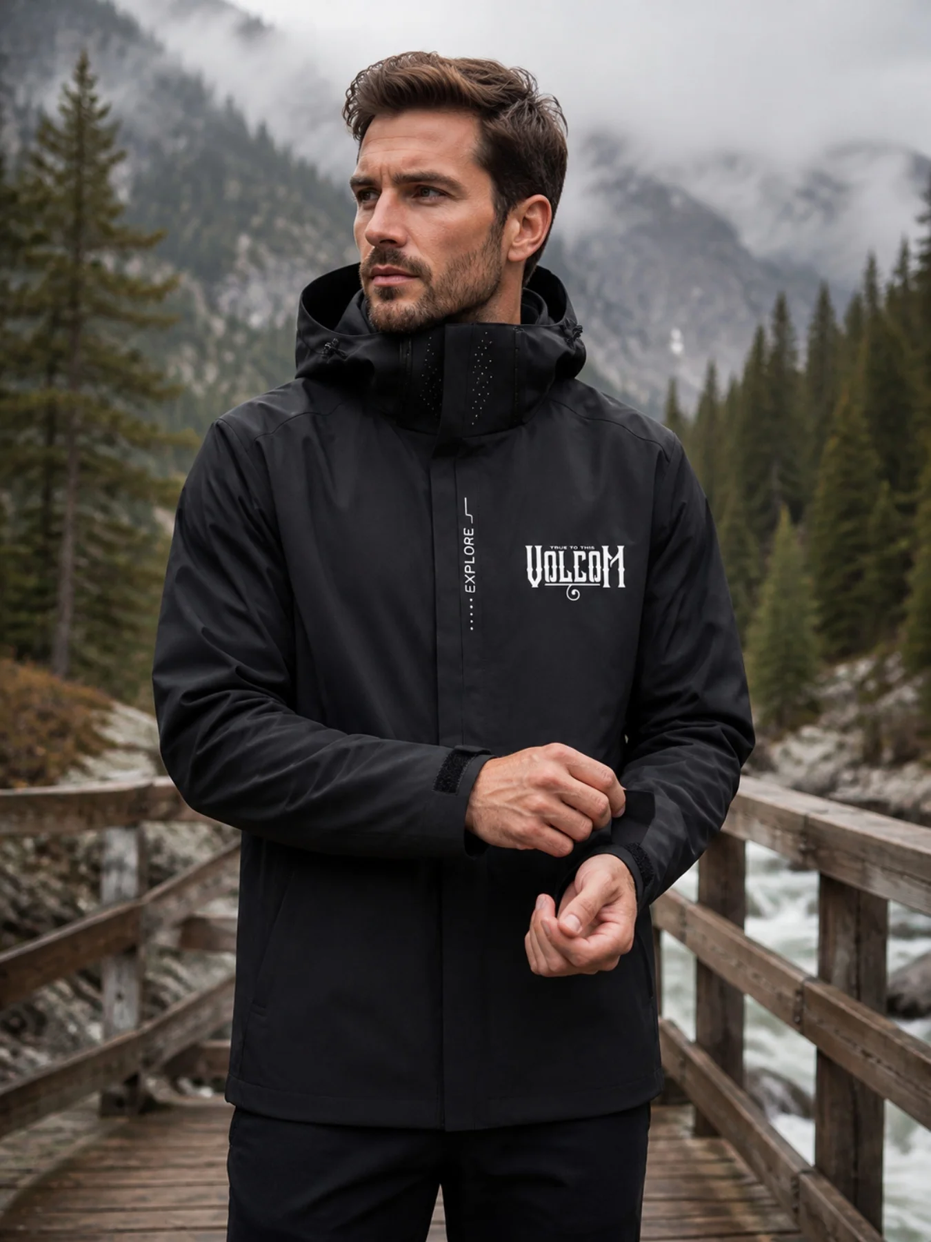 2026 Retro Gothic lettering printed windproof jacket, spring-autumn mountaineering adventure overcoat, casual jacket