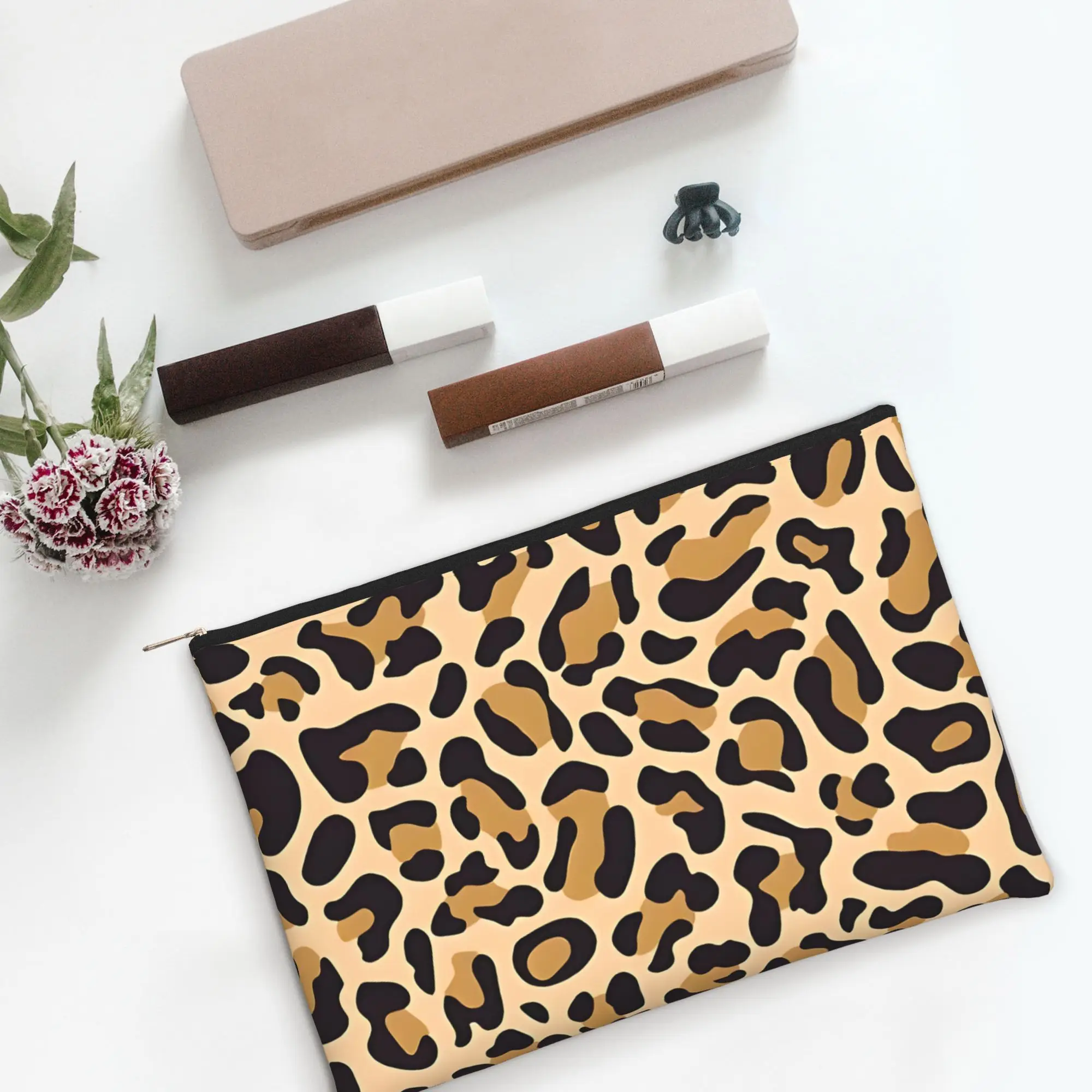 Foldable Cute pouch Leopard Print Makeup Bag  Toiletry Bag with Zipper