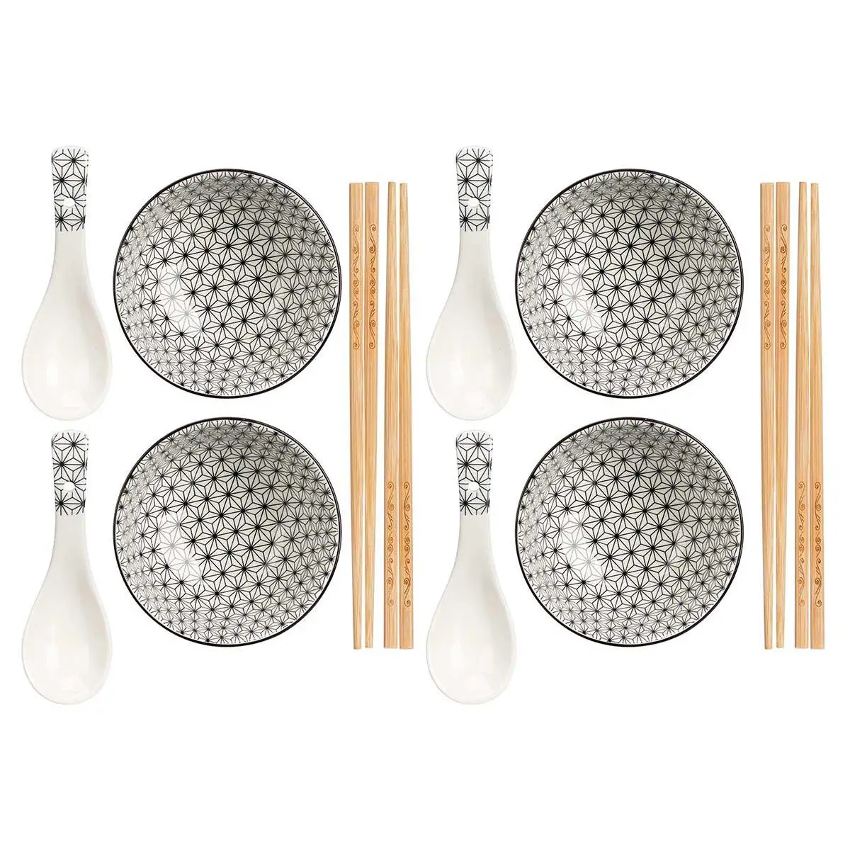 Maxhome-set 12 pieces sushi white bowl: diam 11.5x6 cm-spoon: 14x4.5 cm-chopsticks: 24 cm