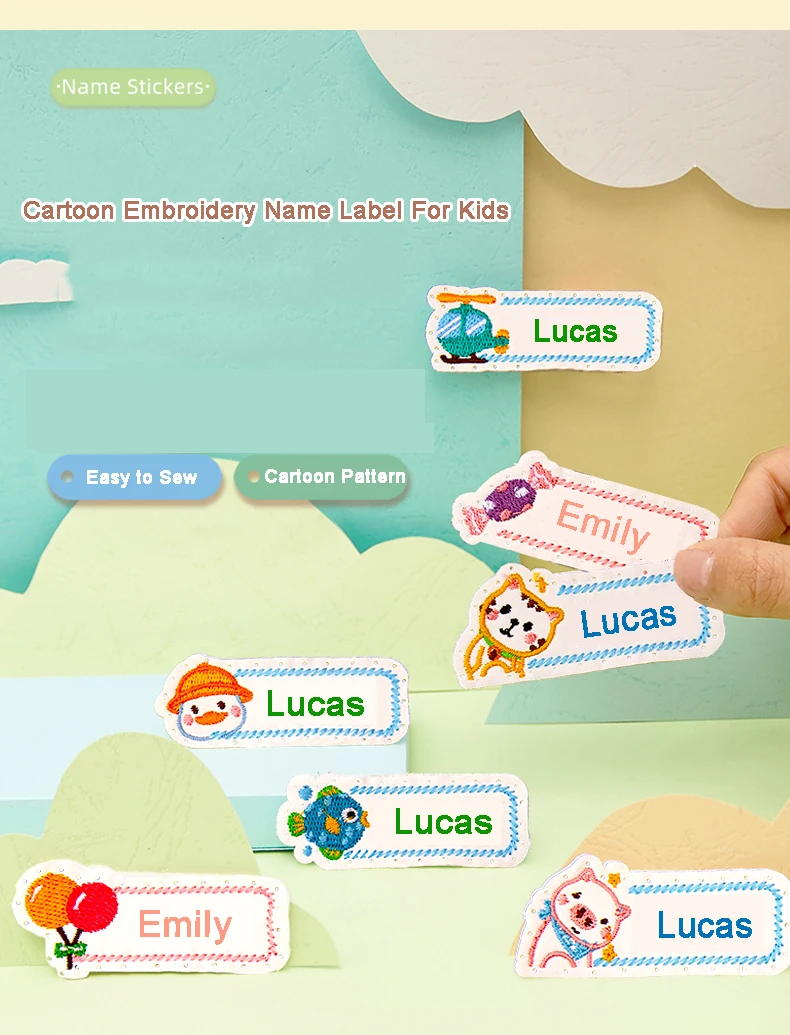 Custom Embroidery Name Sticker Washable Clothes Label Personal Name For Kids Children Sewing On School Uniform Towel Label Tag