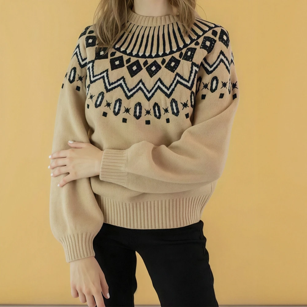 

Женский вязаный свитер с круглым вырезом, осенне-зимний модный свободный пуловер соответствующего цвета в европейском и американском стиле