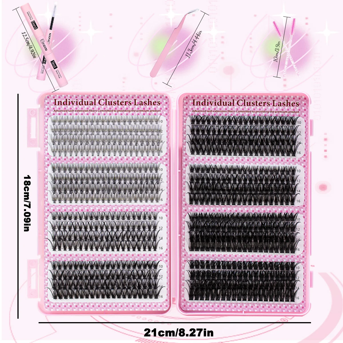 ISEEN Kit de extensión de pestañas DIY, mezcla de pestañas de alta capacidad, Kit de pestañas individuales con unión, sello, pinzas y cepillo para pestañas