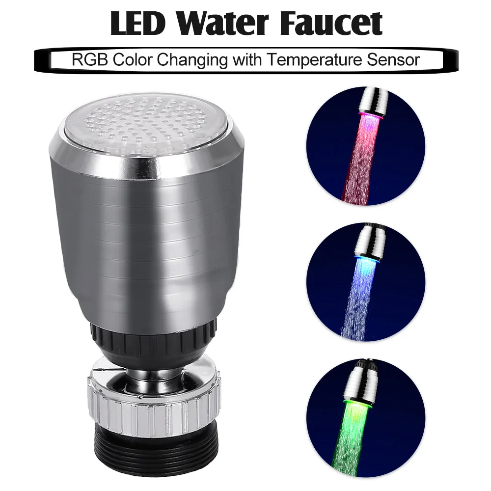 LED Water Faucet Light Water Stream Movable Water Faucet RGB Colors Changing Temperature Control Water Faucet Tap for Kitchen