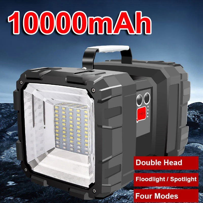 Newest 10000mAh Usb Rechargeable Double Head Searchlight Handheld Flashlight Spotlight Floodling Work Light Hand Lamp