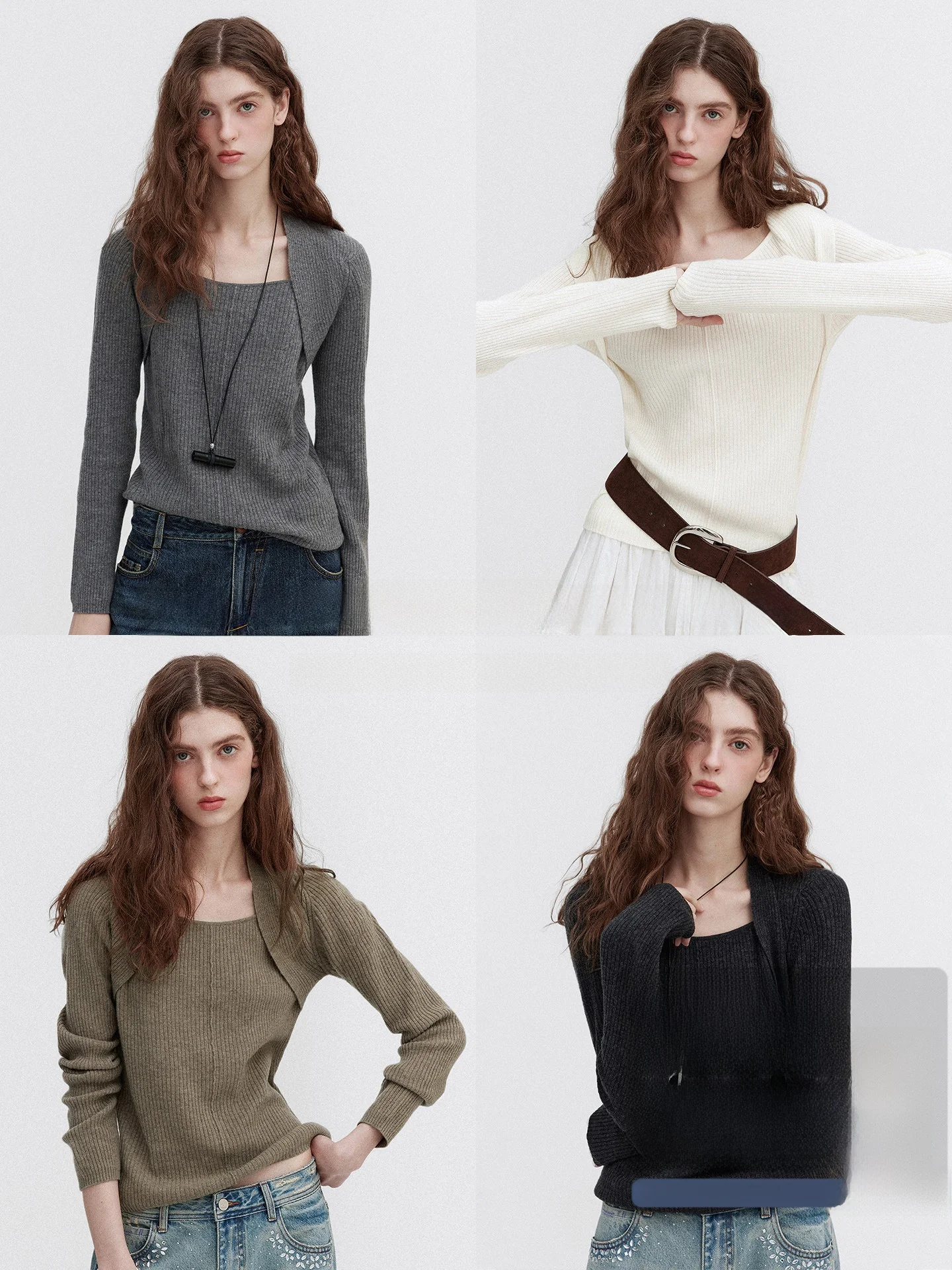 

Ultra Slimming Large Collar Fake Two-Piece Design Vertical Stripe 00% Wool Long Sve Knitted Sweater for Women Commute Sle