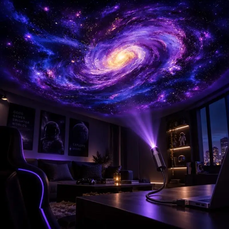 1Set Starry Sky Projector With 9 Patterns Flexible Gooseneck Stand For Home Bedroom Party Decor
