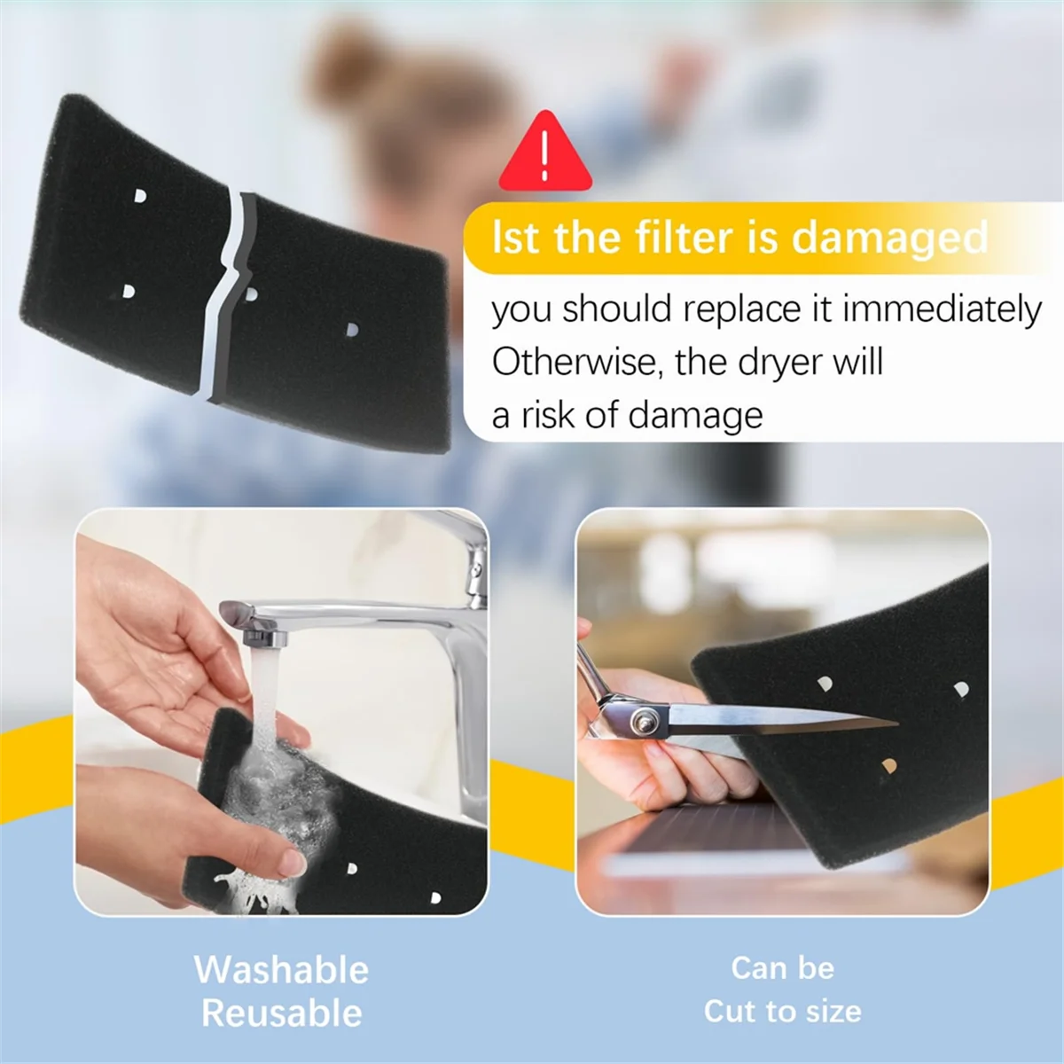 B92A 4PCS Dryer Filter for Bauknecht Privileg Whirlpool HX 481010716911 Dryer Filter Resuable Condensing Dryers Sponge Filter