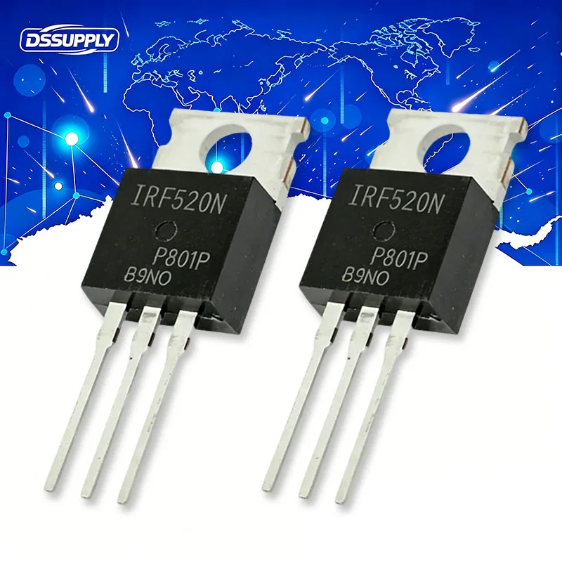 10/50PCS IRF520 TO-220 Transistor de Efeito de Campo N-Channel MOSFE IRF520N