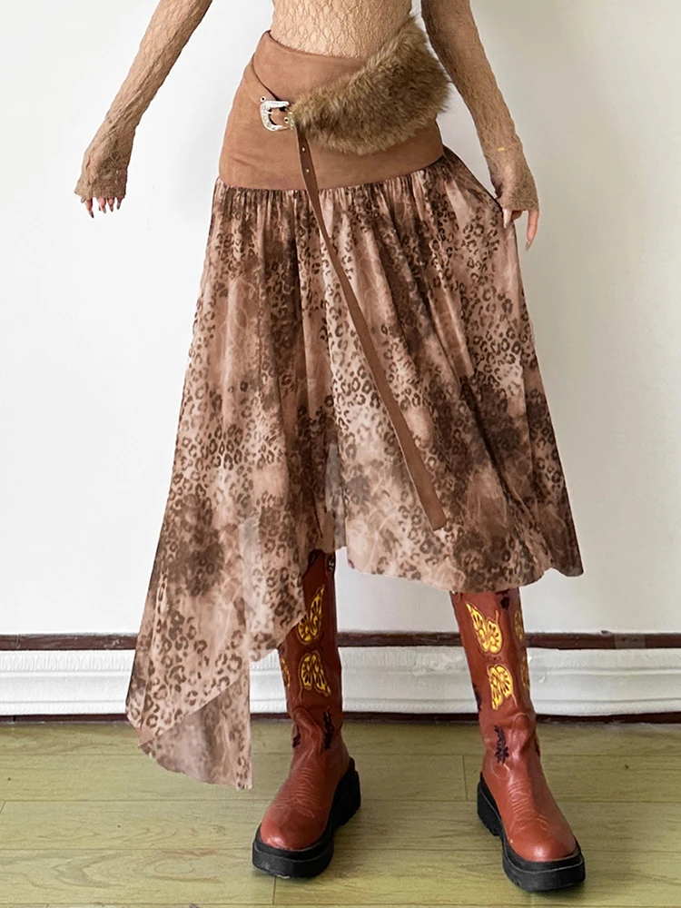 Cutenew ليوبارد طباعة هوتي تنورة المرأة Coquette البرية غير النظامية هيم شبكة المرقعة تمتد منتصف الليل نادي الحفلات الشارع الشهير #2