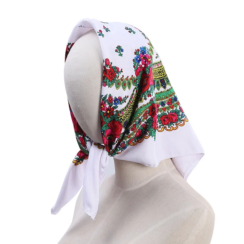 70*70cm Luxury Floral Russian Square Scarf Women Head Hair Bandana Babushka Handkerchief Ukrainian Shawl Headband Scarves