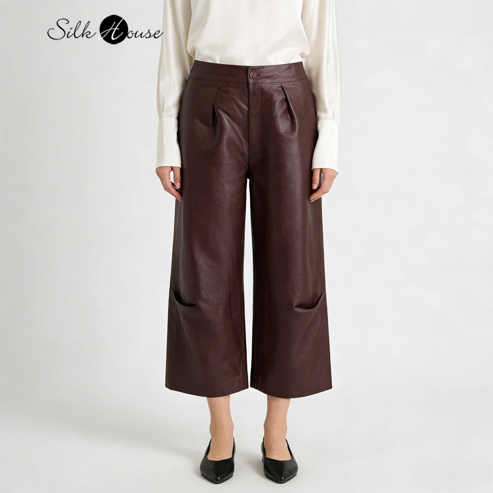 

Plus Size 2026 Women's Fashion Spring Clothing 100% Natural Mulberry Silk Purple Trembling Red Cloud Yarn Versatile Casual Pants