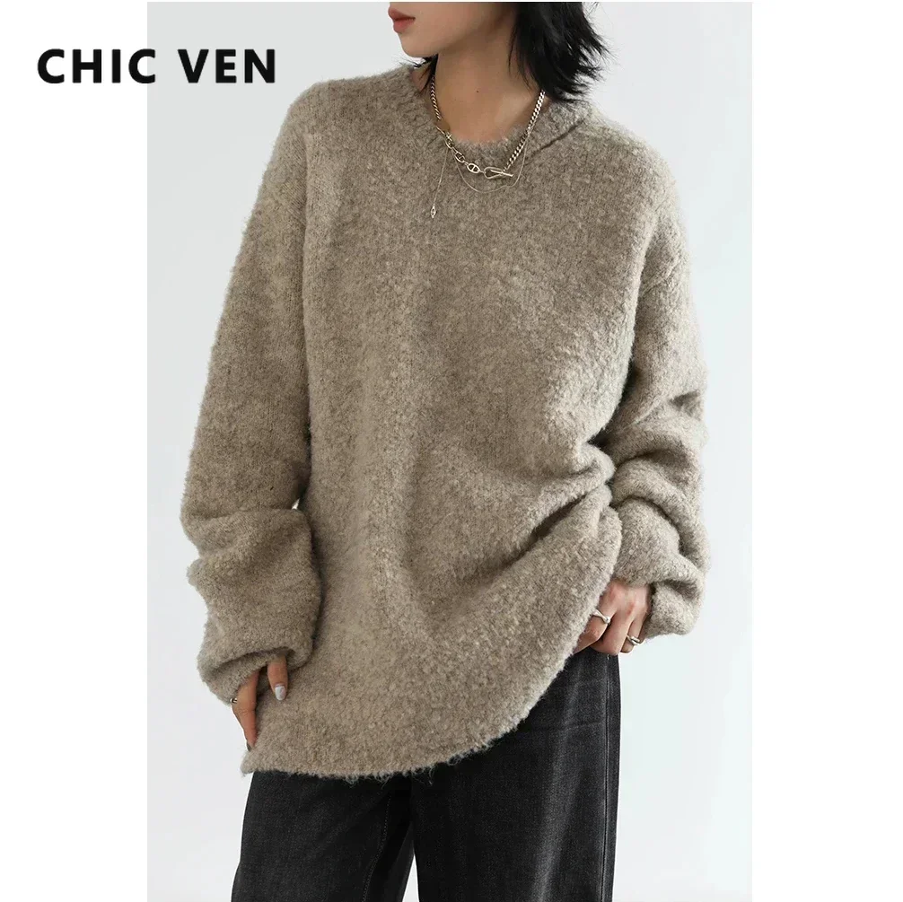 CHIC VEN Women Sweater Loose Neckline Hollow-out Jumpers Woman Tops Thick Warm Female Pullover Coat Autumn Winter 2024