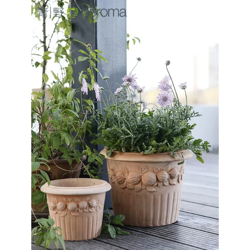 Aono Horticulturalist, Roman Emperor, Terracotta Flower Pot Medieval Cream Wind Red Pottery Walnut Plant Potted Plant Indoor Gre