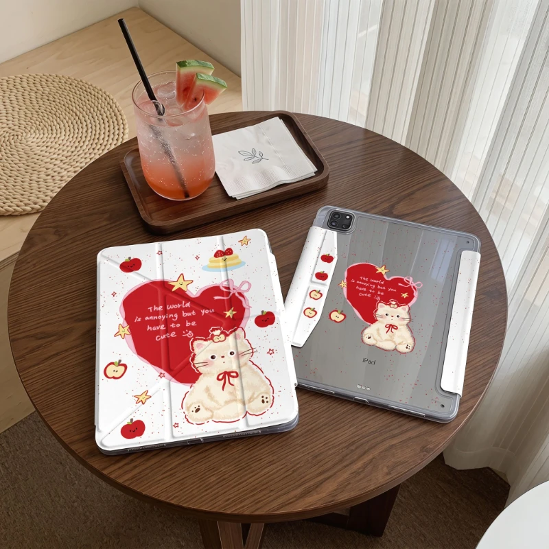 Cute Plush Kitten Tablet Case For iPad Pro 11 12.9 13 A16 M2 M4 M3 M5 Shell 8.3 9.7 10.2 5/6/7/8/9/10/11th Air 2 3 4 5 6 7 Cover