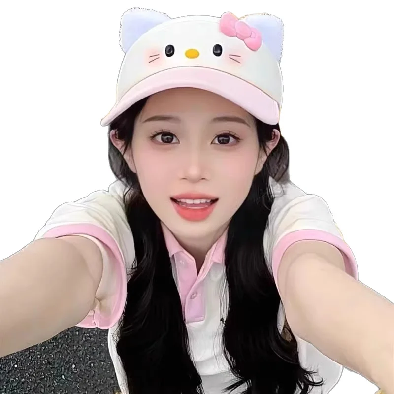 Miniso لطيف HelloKitty قبعة المرأة الصيف الأشعة فوق البنفسجية حماية الشمس قبعة فارغة أفضل قبعة المرأة قبعة الشمس قبعة الشمس