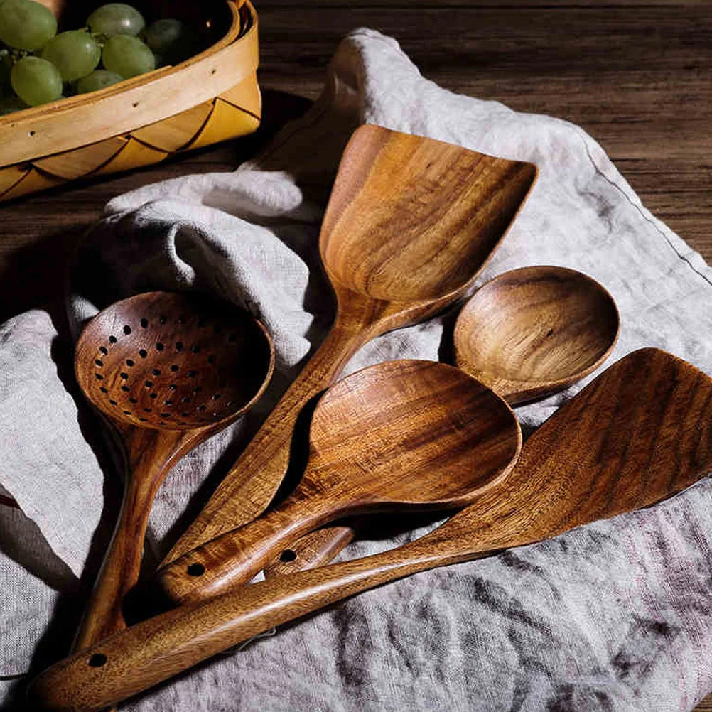 

1Set Wooden Kitchenware Set Cooking Spatula Filter Spoon Steak Spatula Strong Heat Resistant Kitchen Tools Home