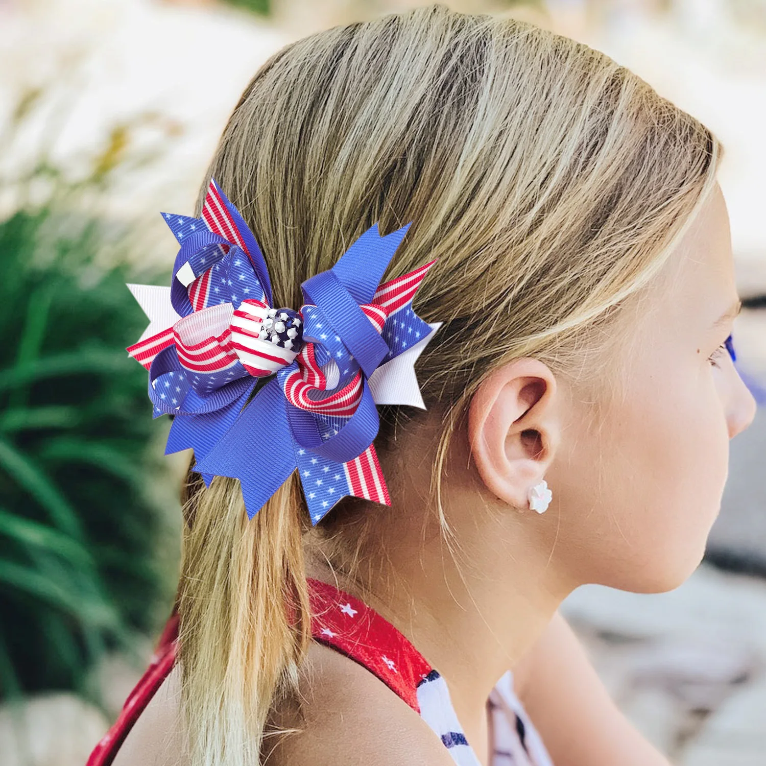 

20 PCS/Lot, 4.7" Independence Day Bowknot Hairpins 4th of July Ribbon Hair Bow Clip Patriotic Bows Hair Accessories