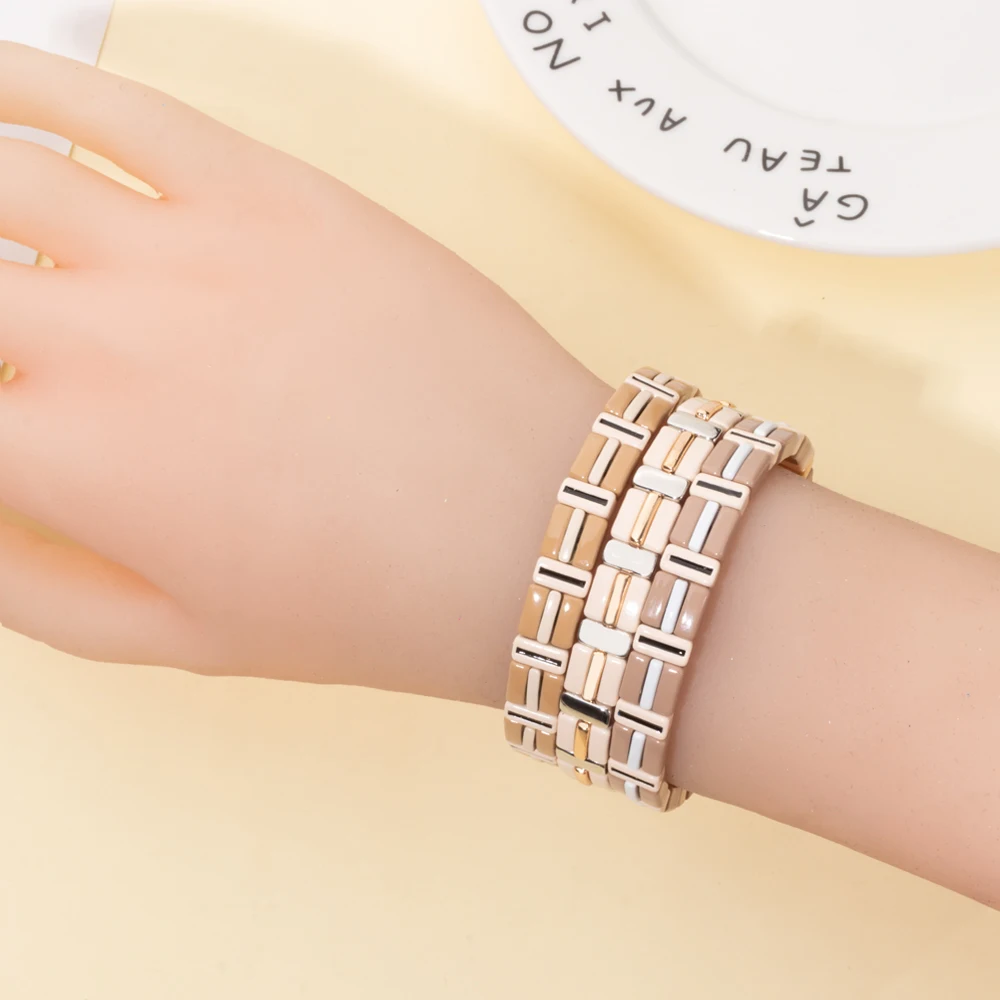 BEUTIFOR High Quality Alloy Painted Beads Women Bracelet Boho Enamel Drip Oil Elastic Bangle Women Jewelry Accessories 2024