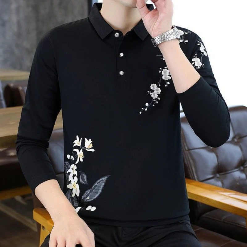 

Хлопковая рубашка-поло премиум-класса с длинными рукавами для мужчин, Новое поступление, модный весенне-осенний универсальный базовый слой, топ ​