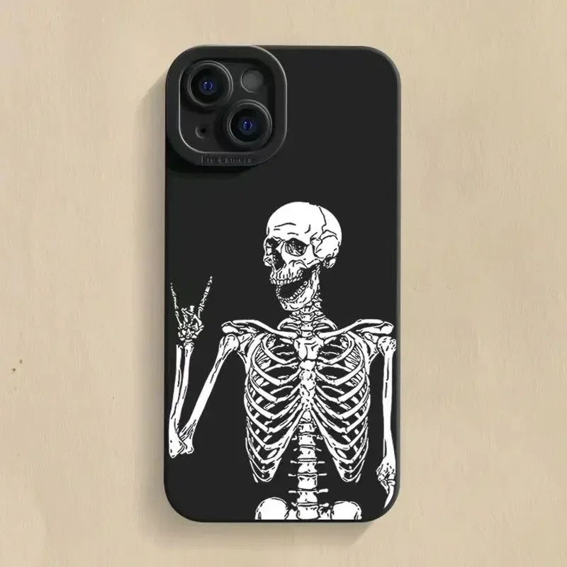 Skeleton Skull Soft Silicone Phone Case For iPhone 11 12 13 14 15 Pro Max X XS XR 7 8 Plus SE2 Mini Shockproof Bumper Back Cover