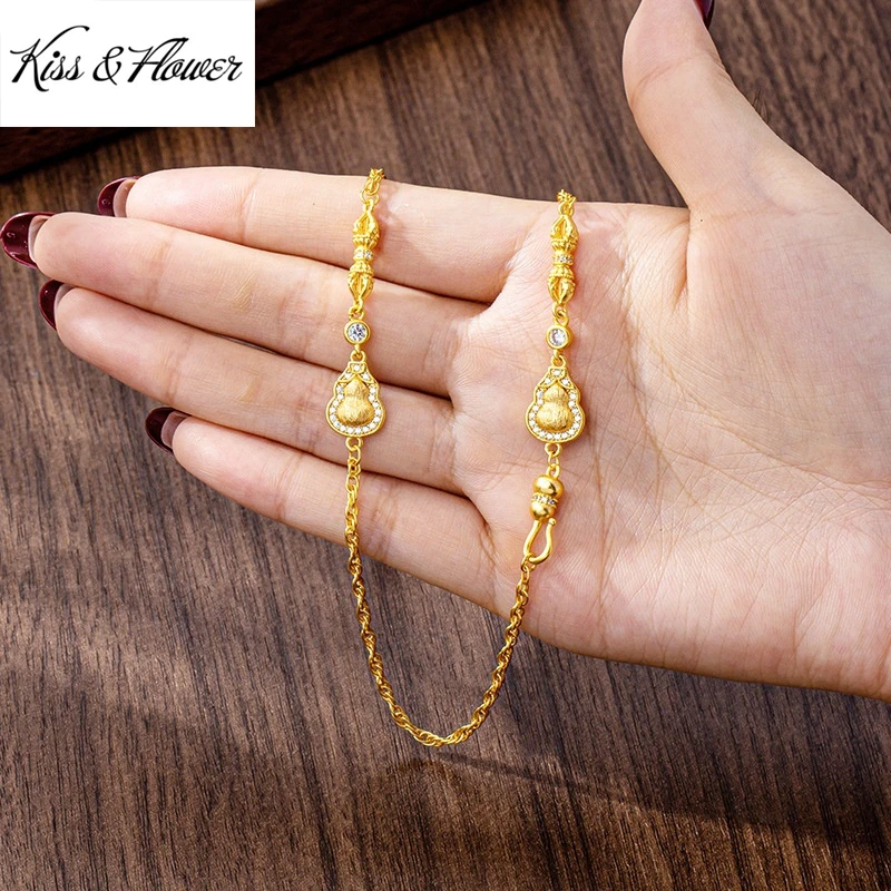 

KISS&FLOWER 24KT Gold Vintage Calabash Necklace+Ring For Women Wedding Party Birthday Christmas Bride Mother Girl Lady Gift JS96