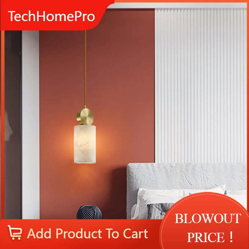 TechHPNordic Postmodern Bar Cafe Brass Marble Chandelier Modern Creative Simple Bedroom Study Aisle Small Alabaster Pendant Ligh