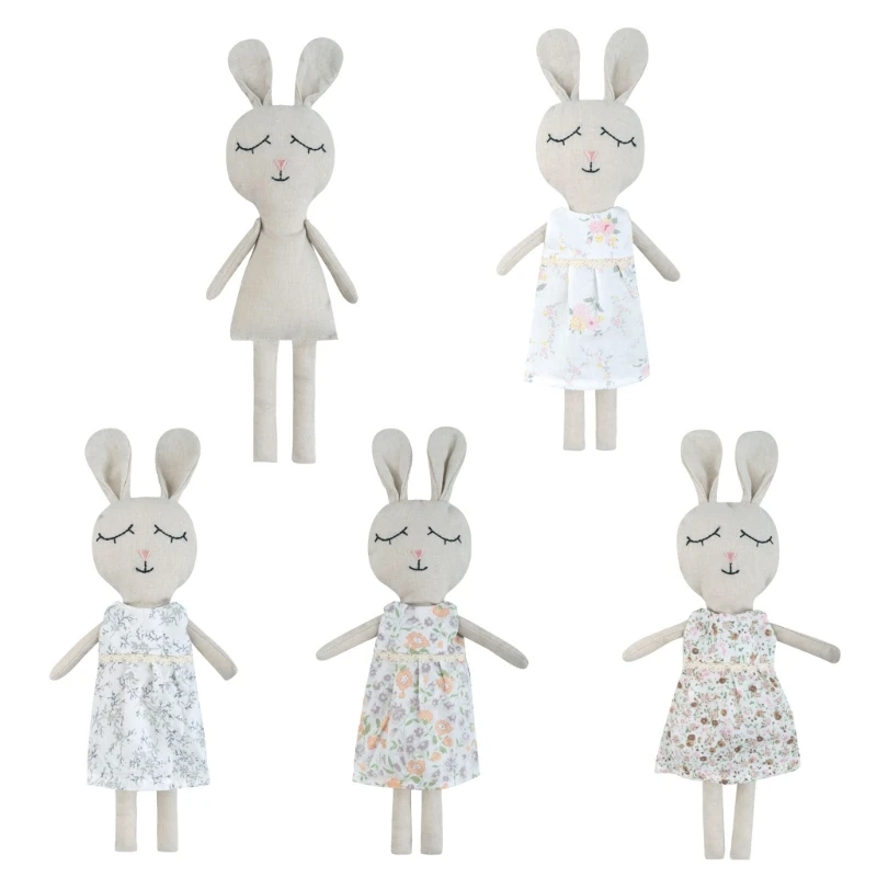 

10'' Stuffed Animal Rabbit Dress Toddler Toy Superrr Soft DIY Girls Dress Outfits DIY Dress Up Clothes D5QF