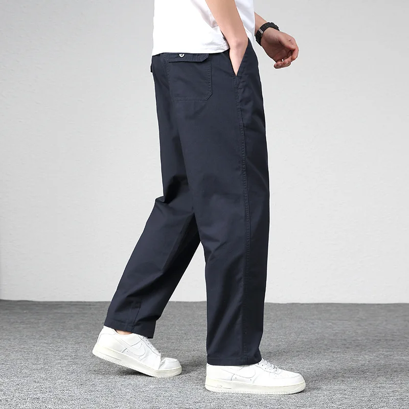 2025 Primavera Nuovi Uomini di Modo Allentato Casual Alla Moda di Colore Solido Dritto Gamba Larga Elastico In Vita Pantaloni Cargo Pantaloni Maschili Vestiti