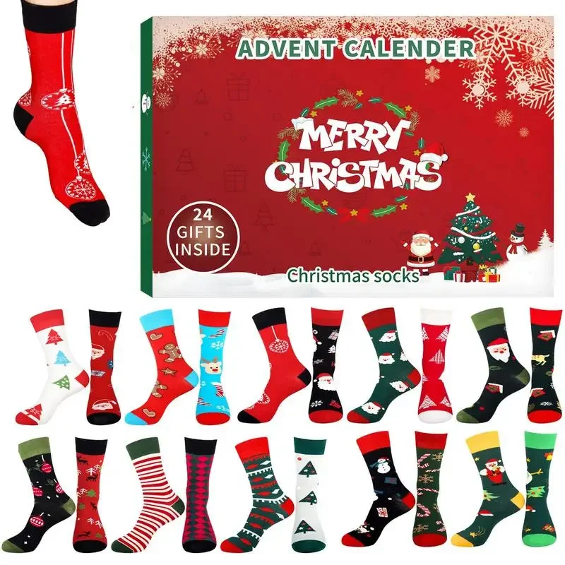 Christmas Socks Advent Calendar Funny Christmas Socks 24 Days Of Advent Box Socks With Different Christmas Patterns For Adults