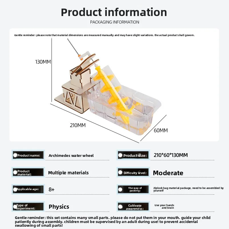 Hand Water Wheel Archimedes Screw Water Lifter DIY Science Kit Manual Circulating Water Model STEAM Physics Experiment Handmade