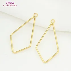 8PCS 30*16MM 14K Gold Color Brass Rhombus Shape High Quality Jewelry Making Supplies Diy Findings Accessories