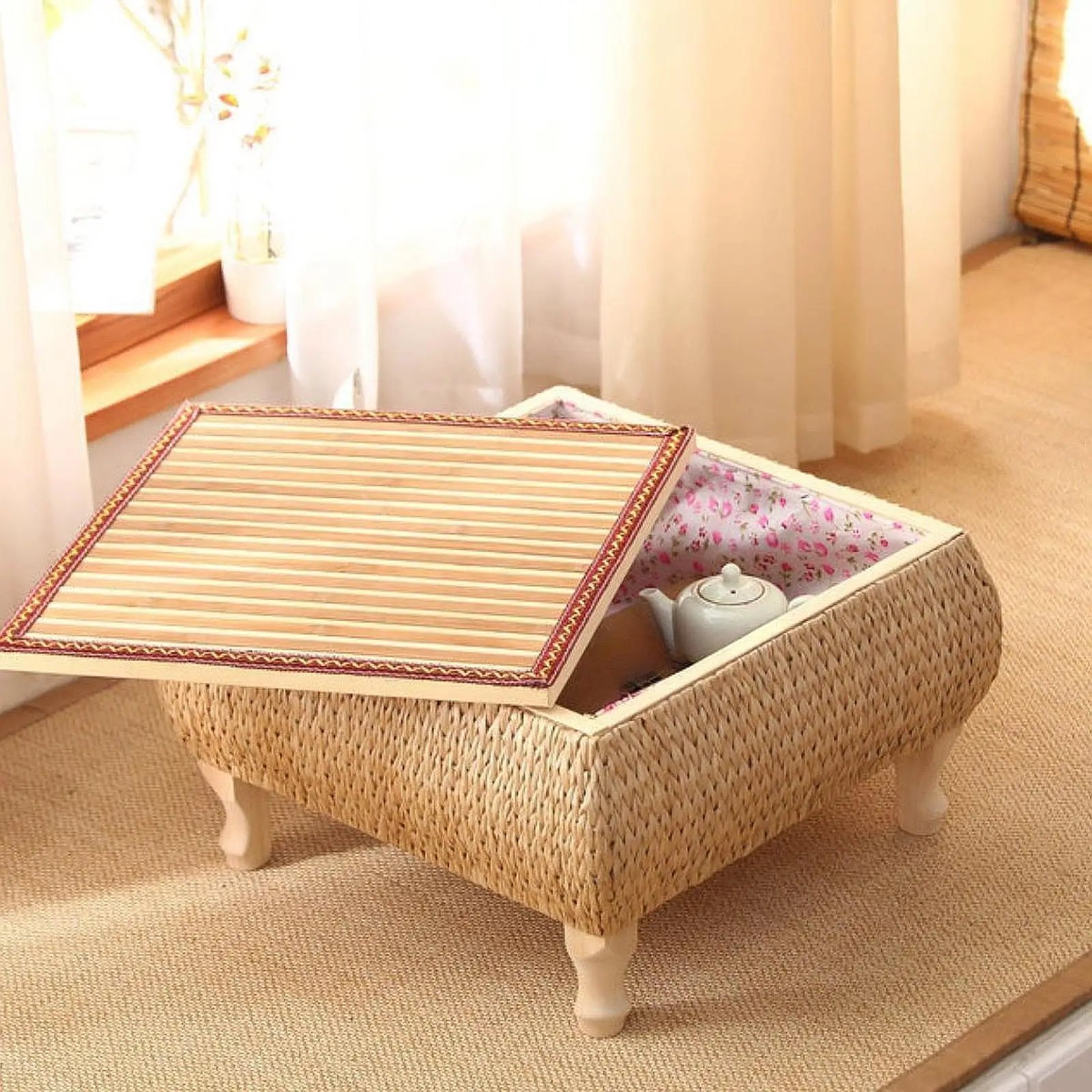 Mesa de centro de ratán, mesa de té Tatami, mesa baja, decoración moderna, mesa auxiliar de suelo para espacios pequeños, hogar, Patio, comedor familiar