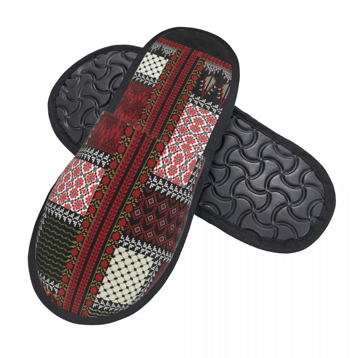 Custom Arabic Keffiyeh Traditional Pattern Comfort Scuff With Memory Foam Slippers Tatreez Embroidery Art Hotel House Shoes