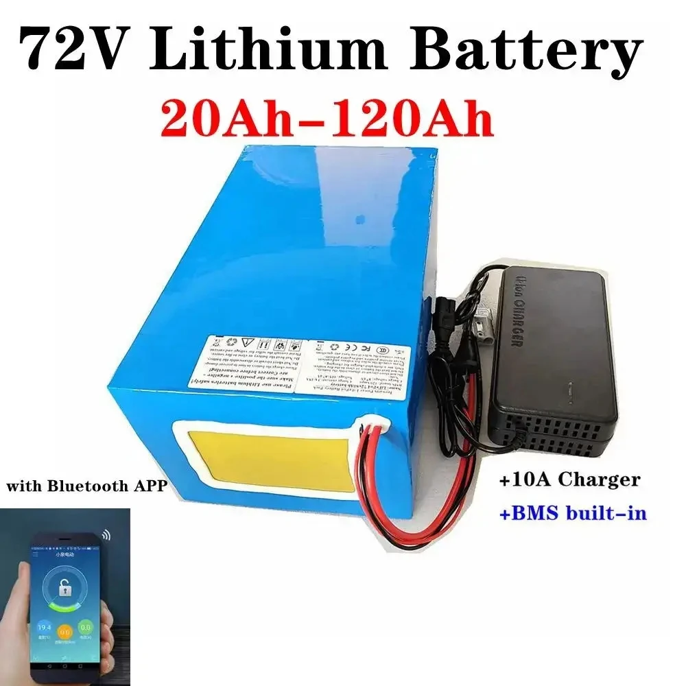 

60Ah 72v 50Ah lithium ion 80Ah 72V 40Ah 100Ah bluetooth BMS APP for 5000W scooter Motorcycle Forklift Crane truck +charger