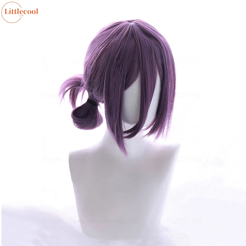 High Quality Anime Reze Cosplay Wig 45cm Purple Bun Heat Resistant Synthetic Hair Party Hallowen Role Play Rezee Wigs +WigCap