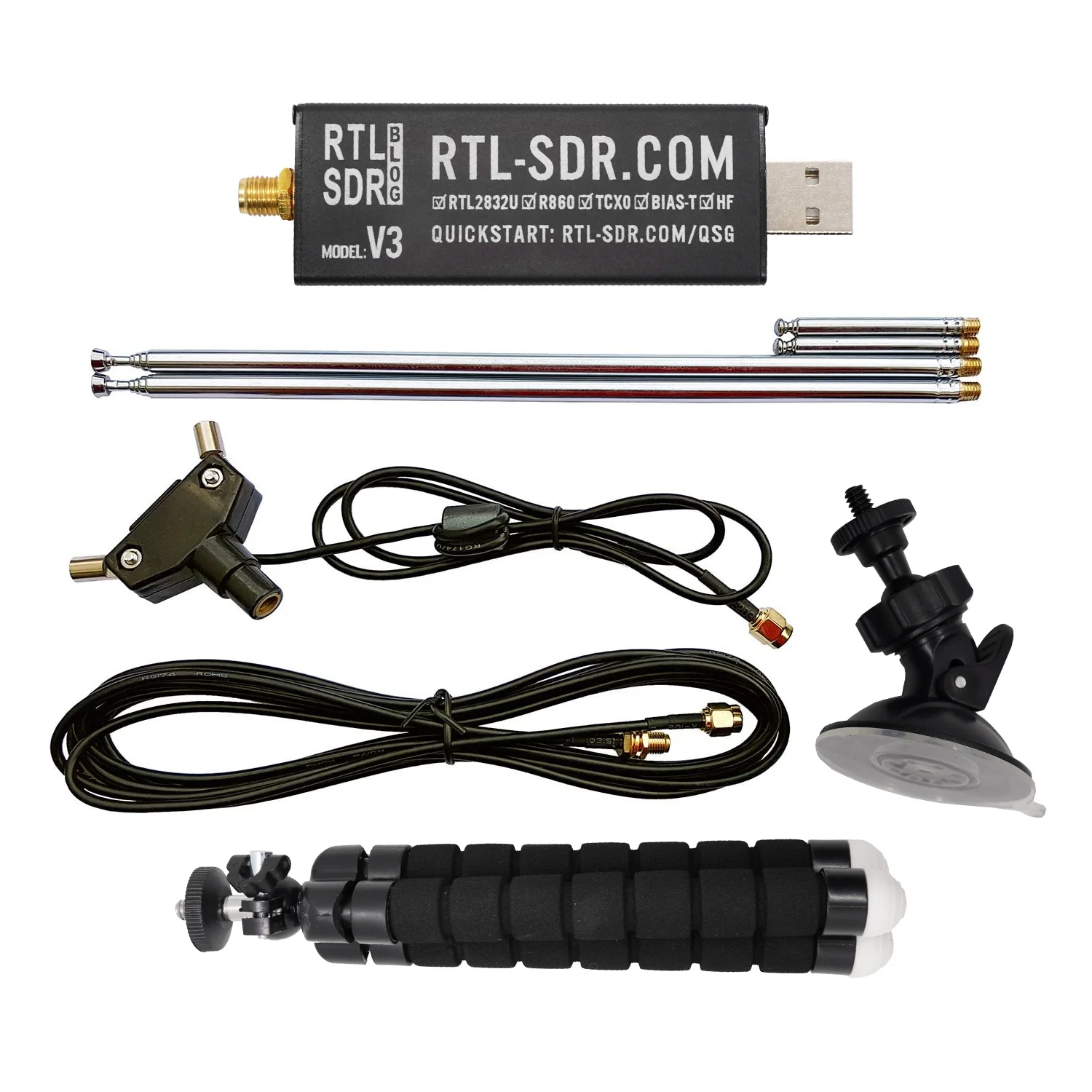 RTL-SDR Blog RTL SDR V3 R860 (R820T2) RTL2832U 1PPM TCXO SMA RTLSDR Rádio Definido por Software com Antena Dipolo Multiuso
