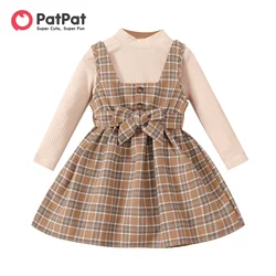 PatPat 3pc Toddler Girl Grid Pattern Belt Suit Dress Soft and Comfortable  Perfect for Outings and Daily Wear Basic Style