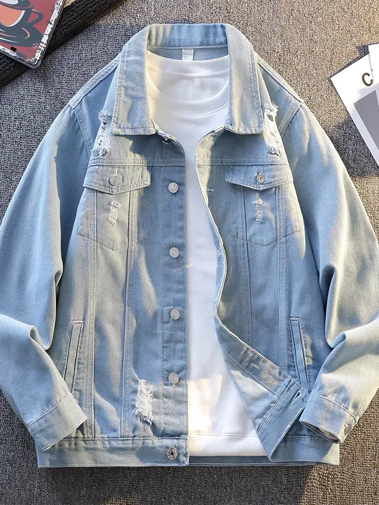 

Sli весенне-осенний джинсовый джинсовый джинт для мальчиков, старшеклассников, модная верхняя одежда Haome, молодежная джинсовая куртка свободного кроя