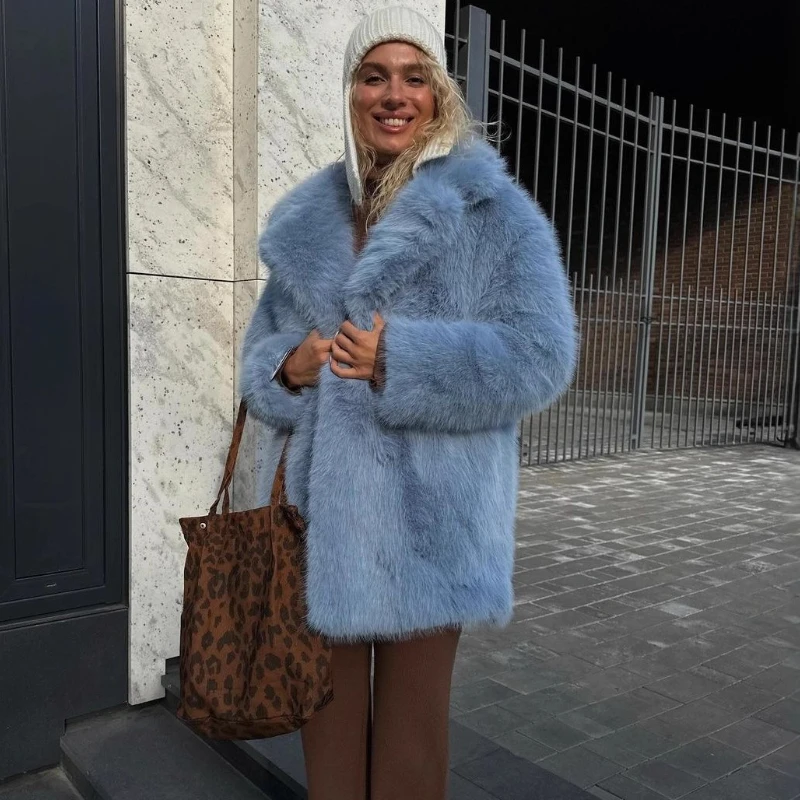 TARUXY موضة التلبيب معطف الفرو المرأة الصلبة طويلة الأكمام فضفاضة أنيقة فاخرة شتاء دافئ فو الفراء معطف الإناث التنقل سترة #4