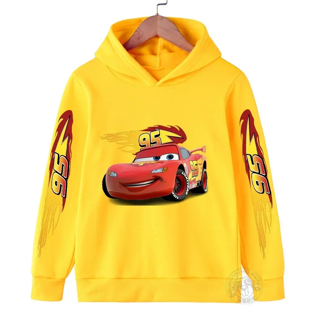 Disney Car Lightning McQueen Cartoon Children Hoodie Autumn Cute Anime Printed Kid Boy Girl Clothing Fashion Pullover Sweatshirt