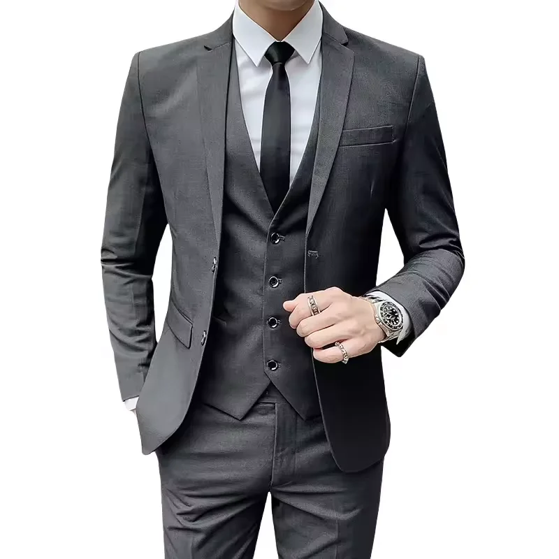 

Suit (Blazer+ Vest + Pants) Men's Business Gentleman Fashion Slim Work Solid Color Plus Size Fair Dress Wedding Best Man Suit