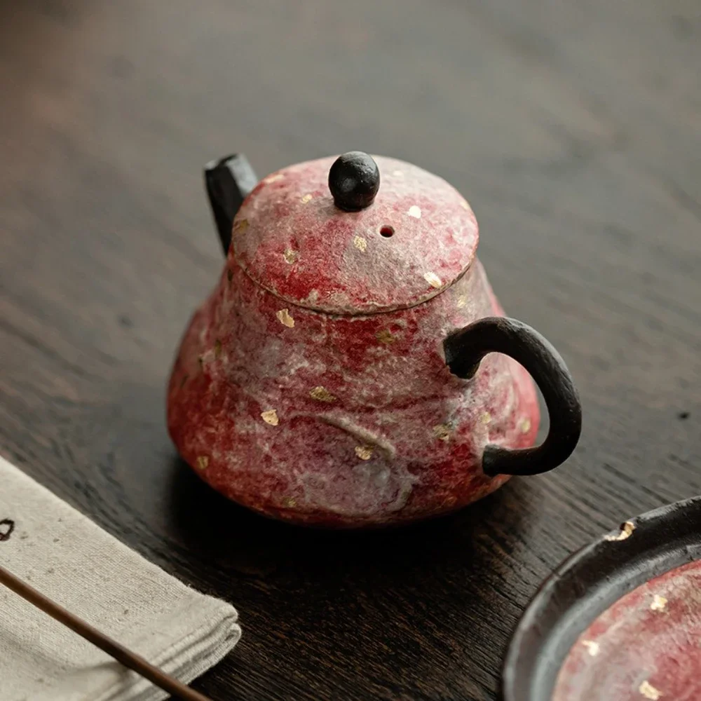 120ML Rock and Mine Painted Pottery Tianshan Pot Ceramic Handmade Tea Pot Retro Ball Hole Filter Pot Chinese KungFu TeaSet Gifts