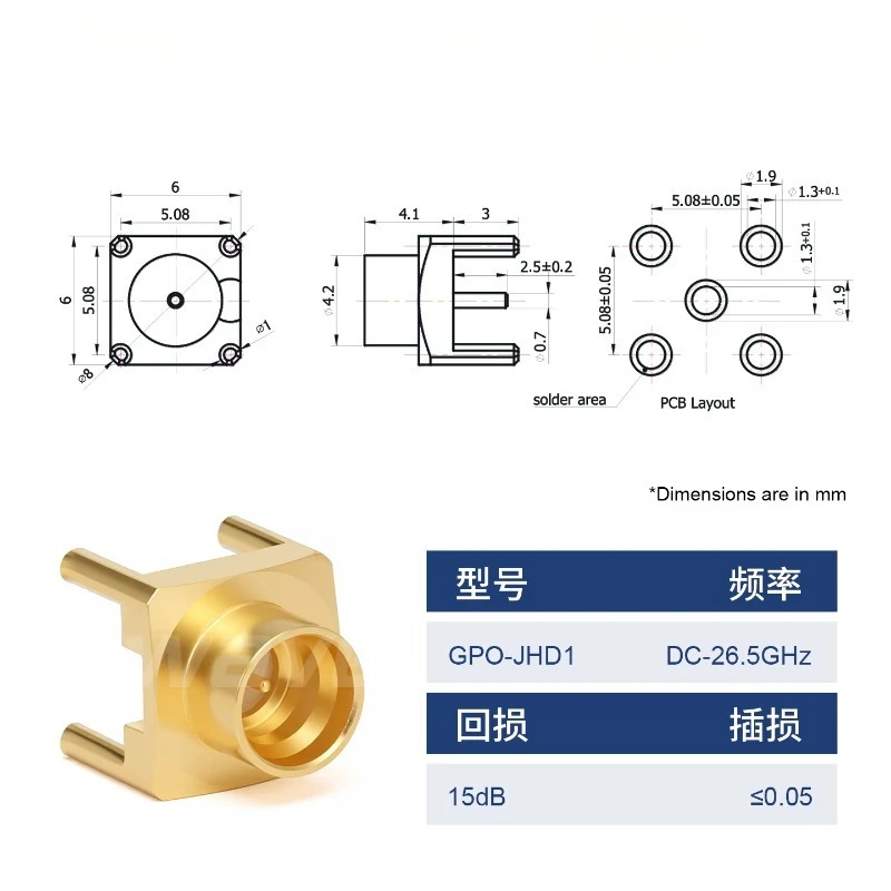 For Interconnect SMP (GPO) Male RF Connectors, Optical Hole/Half Escapement/Full Escapement 26.5G SMP-JHD
