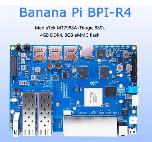 Imagen 2 del producto Banana Pi BPI-R4 MediaTek MT7988A brazo de cuatro núcleos Corex-A73 4GB DDR4 8GB eMMC placa enrutadora Openwrt compatible con 2 SFPs
