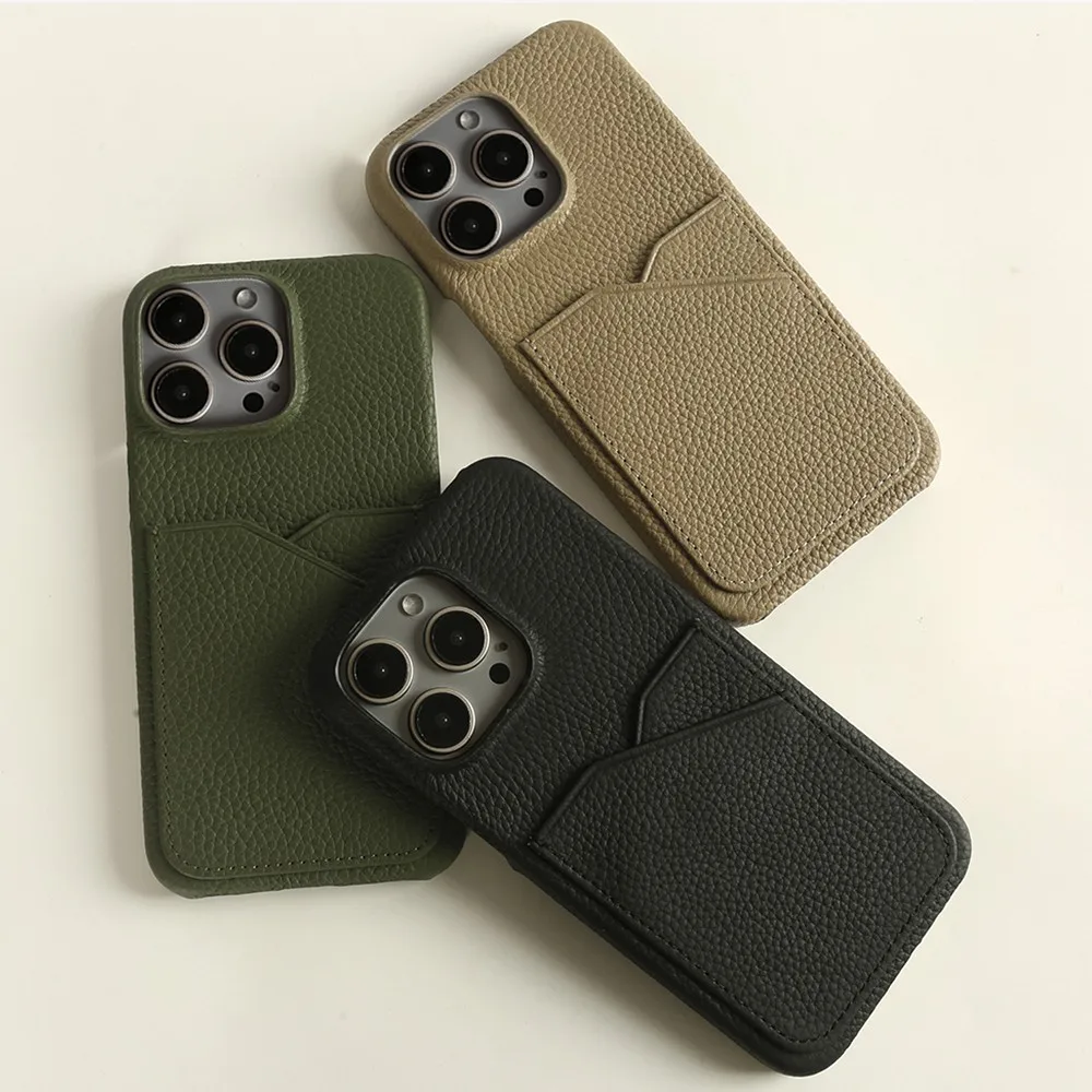 Luxury For iphone16 Pro Max Case Genuine Leather Cases With Card Holder Slot For iphone 14Pro 13 12 11 Shell Phone Cover Fundas