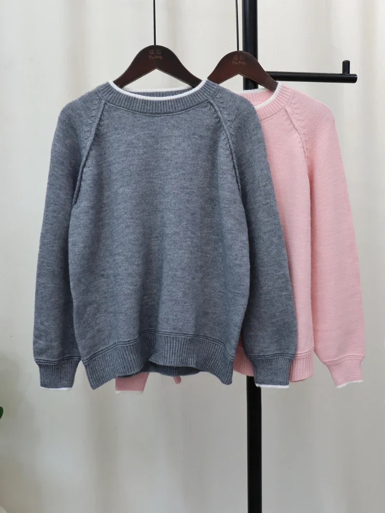 女性用ラウンドネックセーター,対照的な色のニットウェア,韓国のトップス,カジュアル,すべてにマッチ,偽の2ピース,ファッションプルオーバー,秋,冬,新品