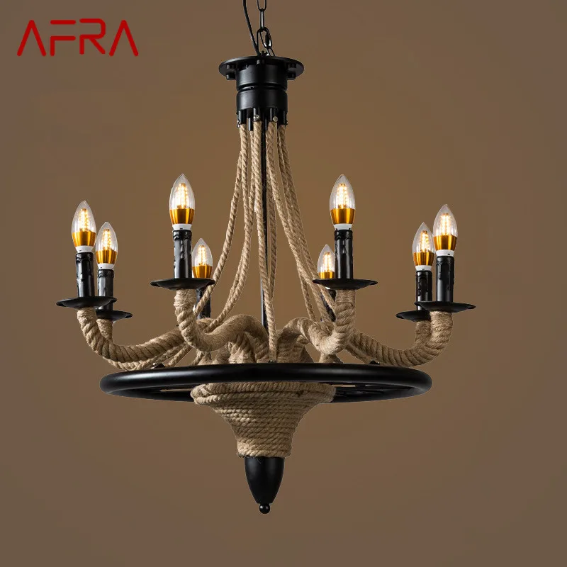 

AFRA American Style Retrohemp Rope Chandelier Nostalgic Loft Industrial Style Internet Cafe Restaurant Hot Pot Shop Pendant