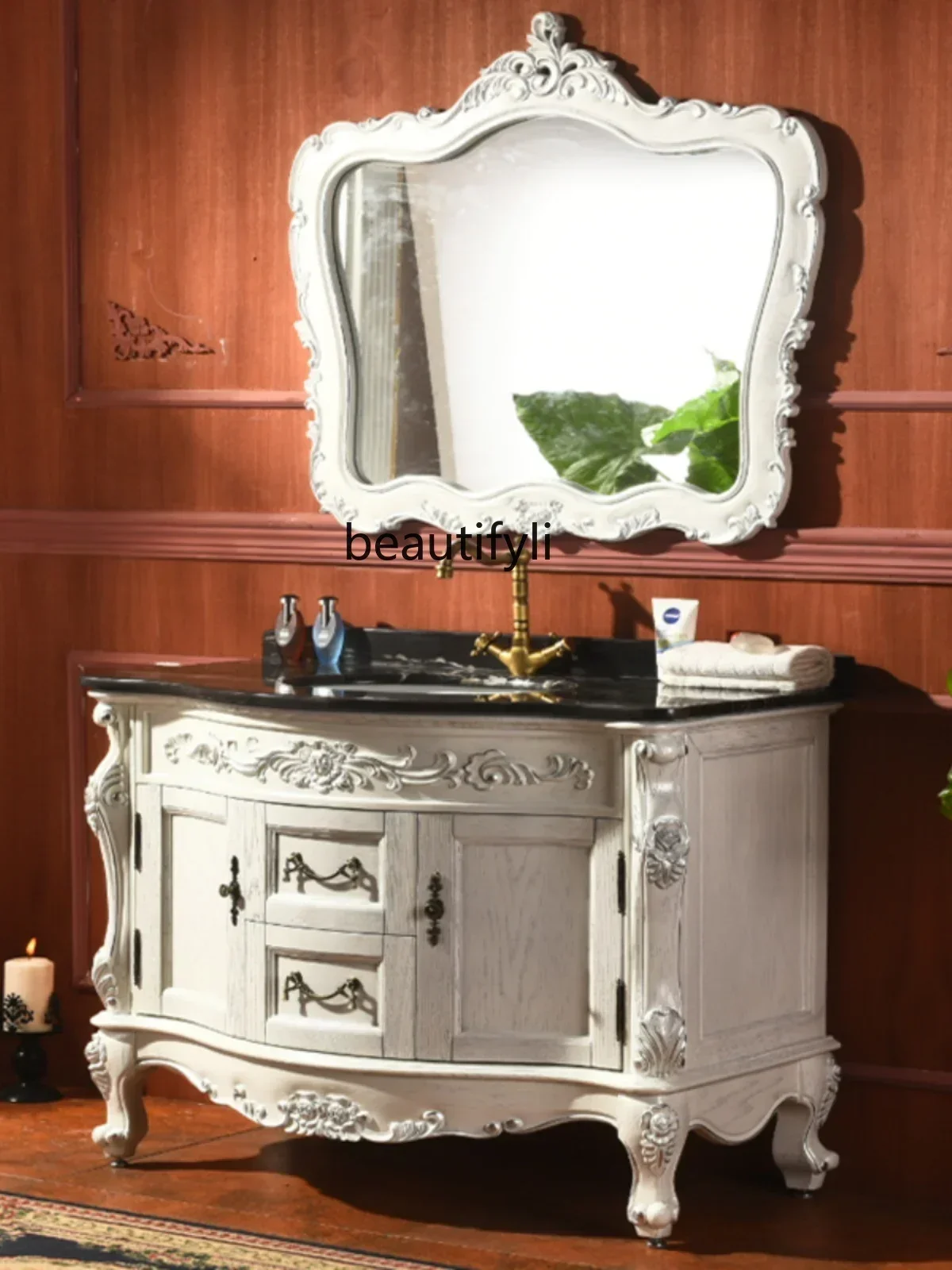 European-Style Bathroom Cabinet Combination Oak Bathroom Wash Basin Smart Mirror Corner Bathroom Table