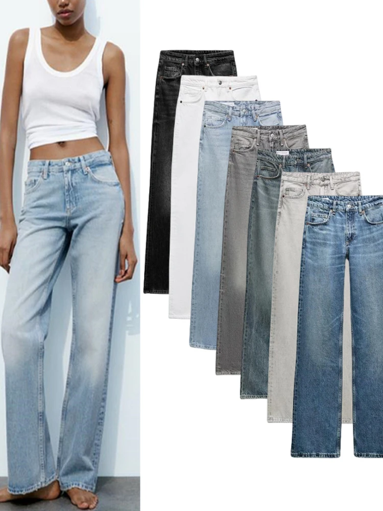 

Модные широкие джинсы, женские свободные повседневные прямые брюки, джинсовые брюки с высокой талией, всесезонные женские модные брюки